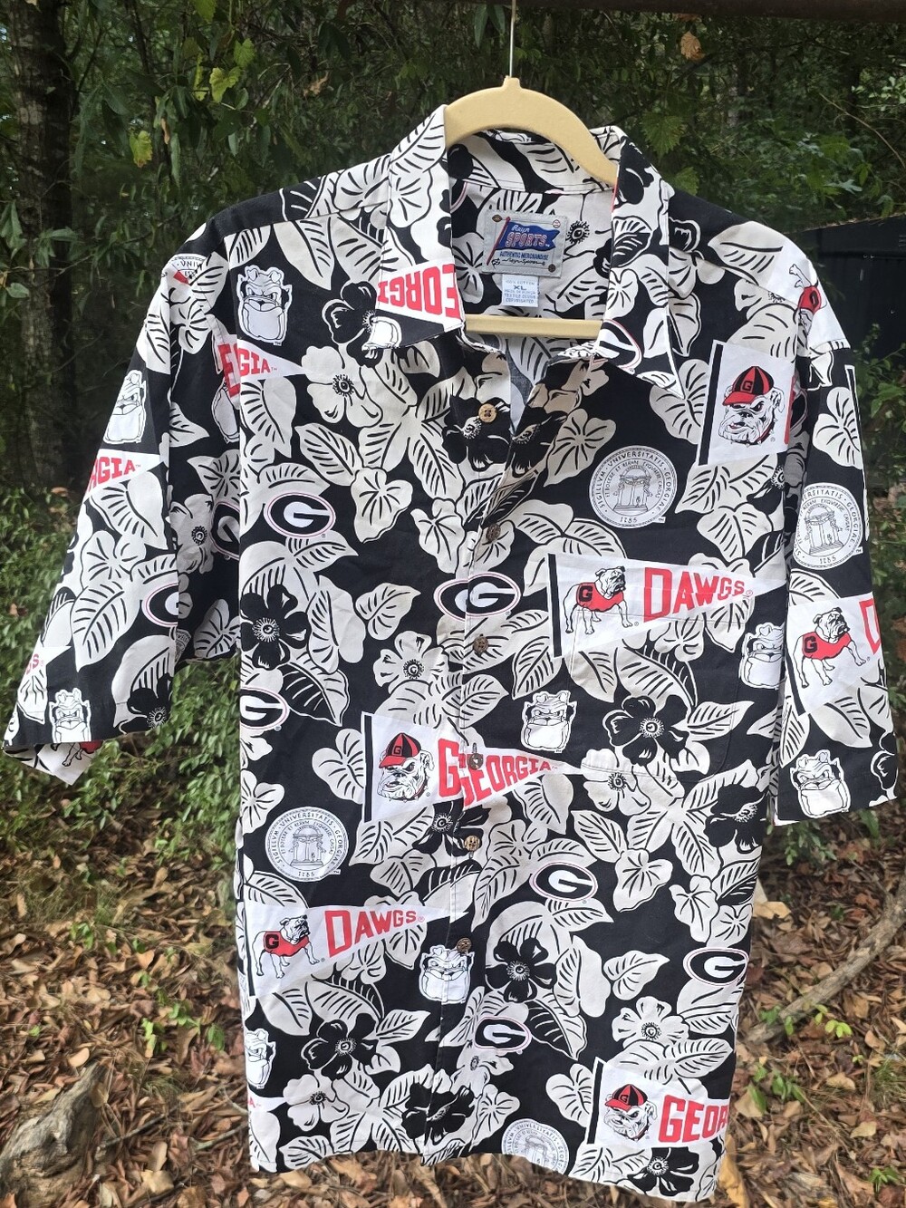 Georgia Bulldogs Black & White Hawaiian Shirt Reyn Spooner Sports Vintage Sz XL